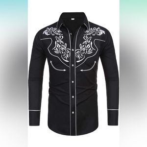 Daupanzees Mens Long Sleeve Embroidered Shirts Slim Fit Casual Button Down Shirt